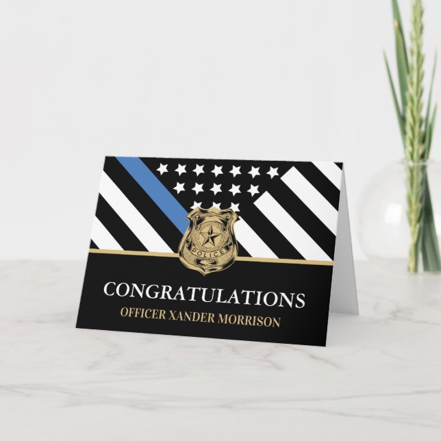 Carte Diplôme de police Ligne bleue Drapeau Félicitation (Devant)