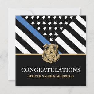Carte Diplôme de police Ligne bleue Drapeau Félicitation