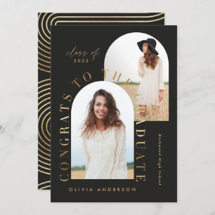 Carte Diplôme en arc multiphoto géométrique moderne noir