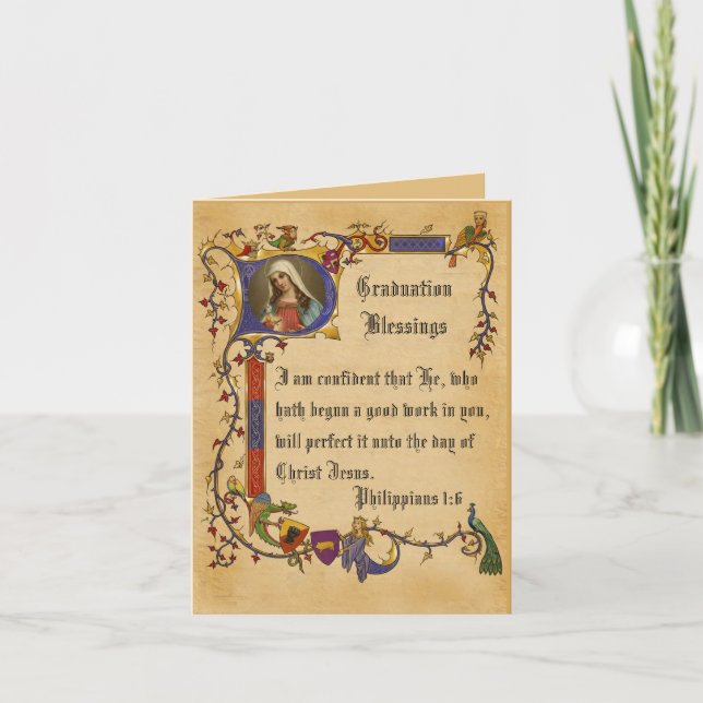 Carte Diplôme Vierge Marie Bordure décorative (Devant)
