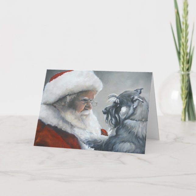 Carte Discutez avec Père Noël Schnauzer Dog Art Grey Car (Devant)