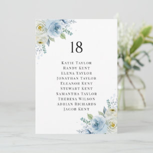 Carte Disposition de table florale aquarelle bleue et bl