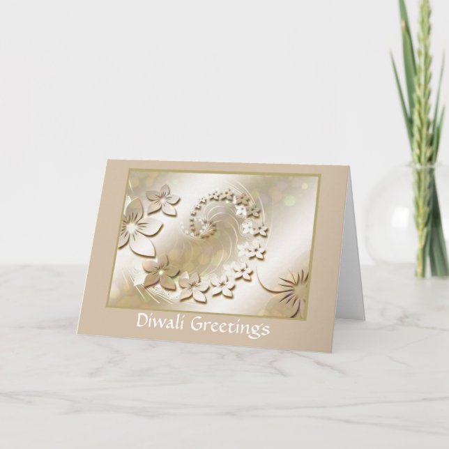 Carte Diwali heureux avec le rouleau de fleur (Devant)