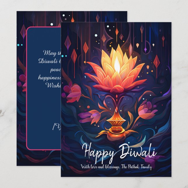 Carte Diwali pour la lumière pétale (Devant / Derrière)