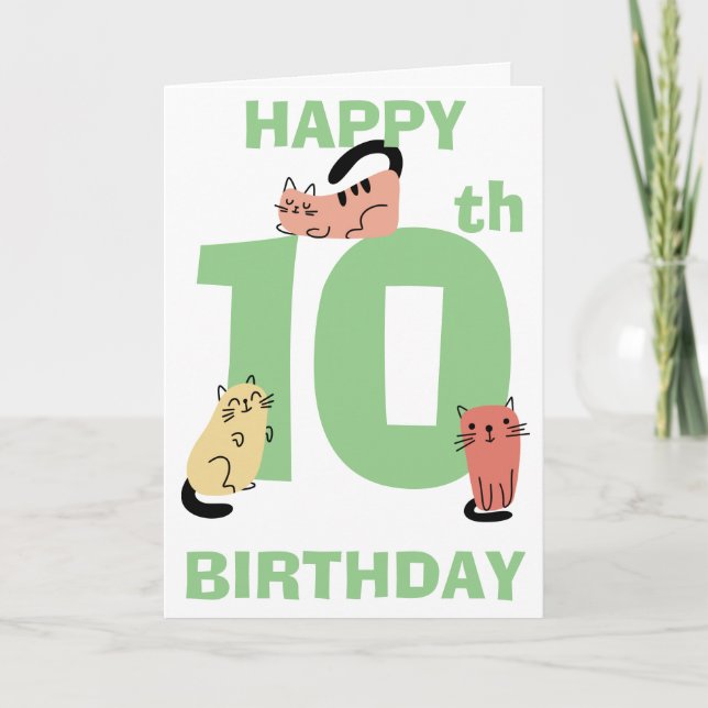 Carte Dixième (10e) Anniversaire Doodle Cats Message per (Devant)
