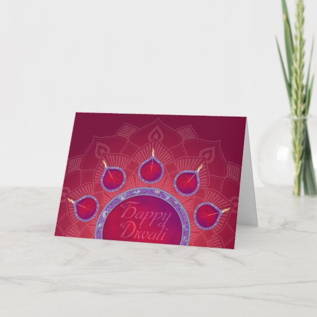 Carte Diyas et Rangoli pourpres (Devant)