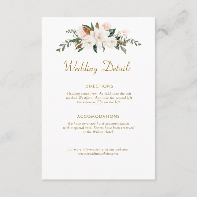 carte d'mariage florale magnolia blanche et or (Devant)