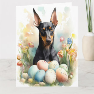 Carte Doberman aux oeufs de Pâques