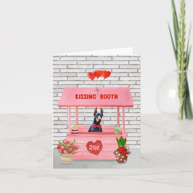 Carte Doberman Chien Valentine's Day Kissing Booth (Devant)