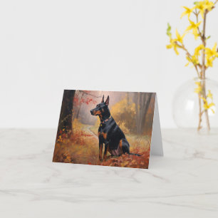 Carte Doberman dans les feuilles d'automne tombent inspi