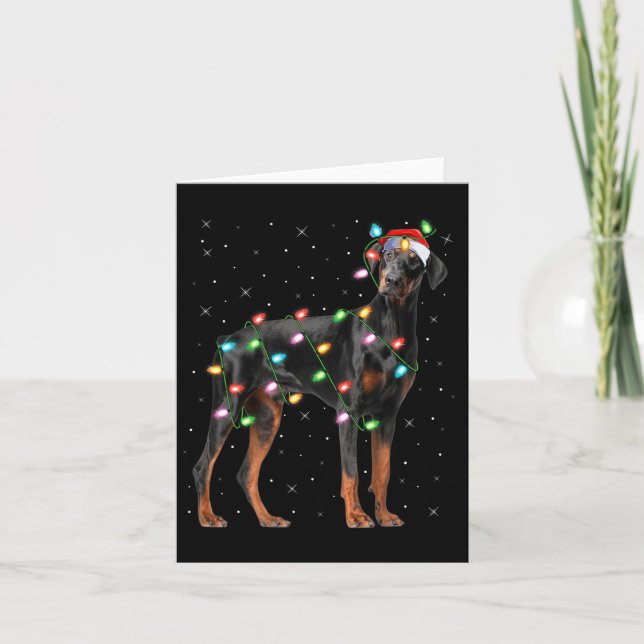 Carte Doberman Dog Christmas Lights Santa Pet Dog Lover  (Devant)
