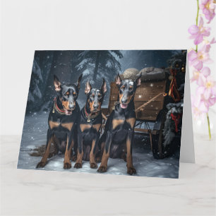 Carte Doberman enneigé Traîneau Décor de Noël
