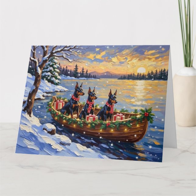 Carte Doberman Pinscher Christmas Boat Holiday (Devant)