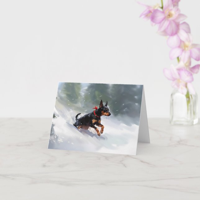 Carte Doberman Pinscher neige de Noël hiver (Orchidée)