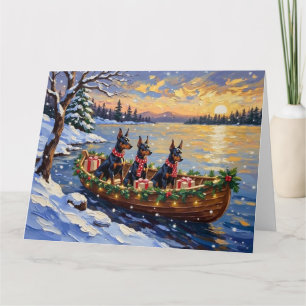Carte Doberman Pinscher Noël Bateau Fêtes