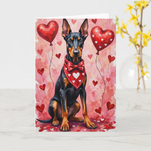 Carte Doberman Pinscher Saint-Valentin Chien avec des cœ