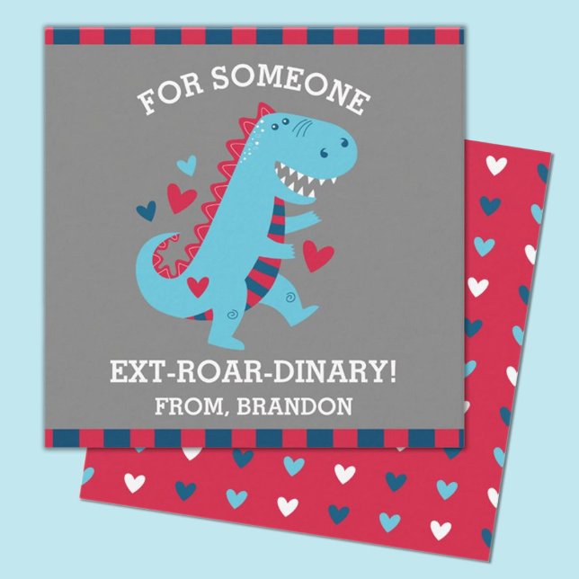 Carte d'observation de jour Dinosaure Valentines d (fun mini dinosaur valentine with the words For someone EXT-ROAR-DINARY)