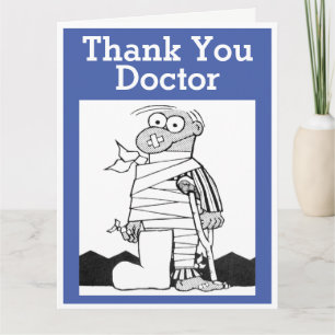 Carte Docteur Merci - Homme avec bandage sur béquilles