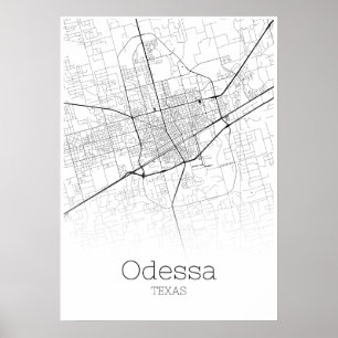 Carte d'Odessa - Texas - Affiche de la carte de la