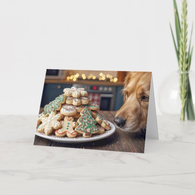 Carte Dog Sniffing Christmas Sugar Cookies (Devant)