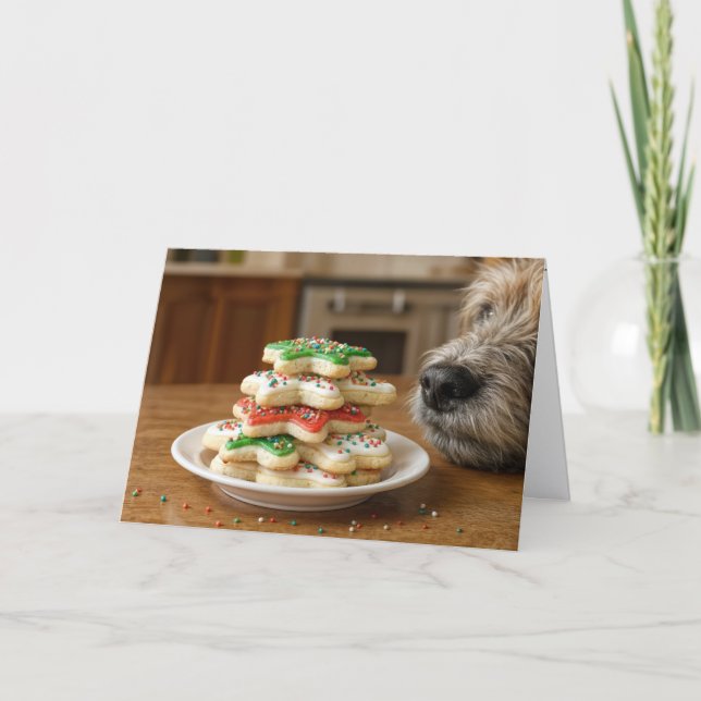 Carte Dog Sniffing Christmas Sugar Cookies (Devant)