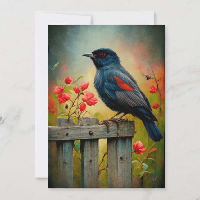 Carte d'oiseaux noirs à ailes rouges (Devant)