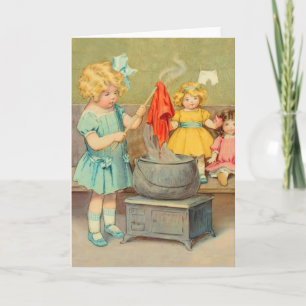Carte Dolly Lave fille Vintage Jouer Poupées mignonne