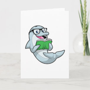 Carte Dolphin Nerd avec lunettes et livre