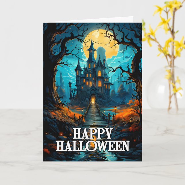 Carte Dommage Maison hantée | Bonne Halloween (Fleur jaune)