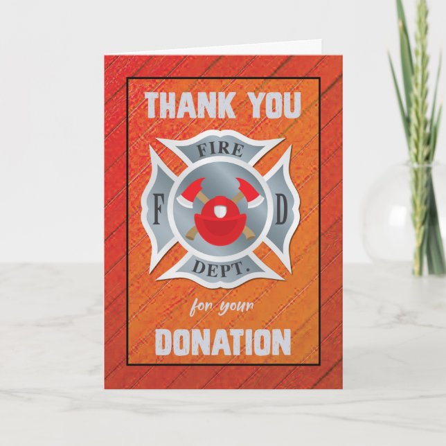 Carte Don à la brigade des pompiers en rouge Merci (Devant)