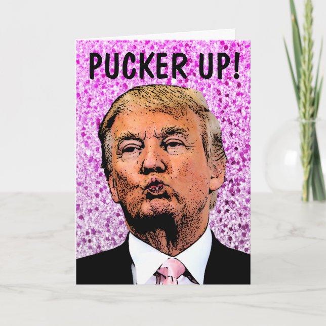 CARTE DONALD TRUMP PARTIES SCINTILLANT ANNIVERSAIRE KISS (Devant)
