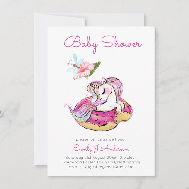 Carte Donut Oublier Mon Baby shower Unicorne Sautines (Devant)