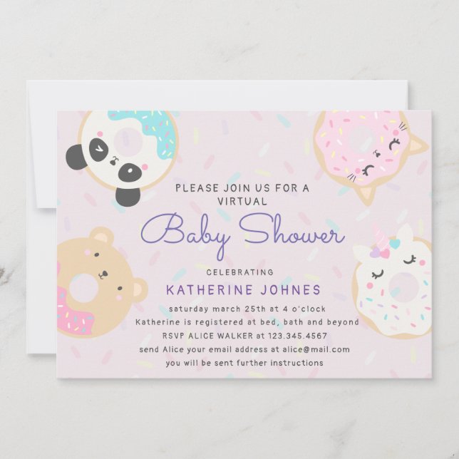 Carte donuts animaux mignon baby shower virtuel invitati (Devant)
