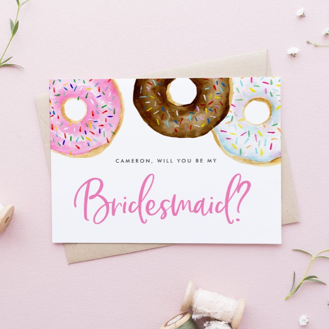 Carte Donuts roses et chocolat Be My Bridesmaid (Créateur téléchargé)