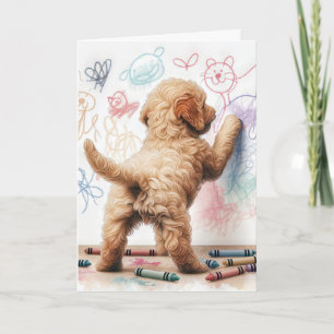 Carte Doodle de chien de caniche de l'anniversaire