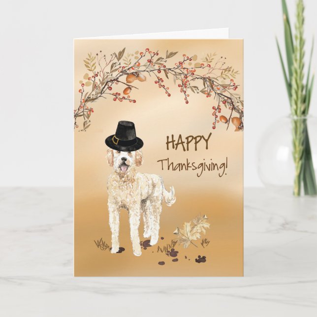 Carte Doodle d'or Drôle Pèlerin Casquette Thanksgiving (Devant)