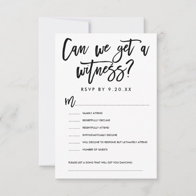 Carte d'options de mariage RSVP avec lettres à la  (Devant)
