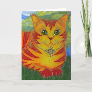 Carte d'or d'art d'imaginaire de chat de Sun d'or