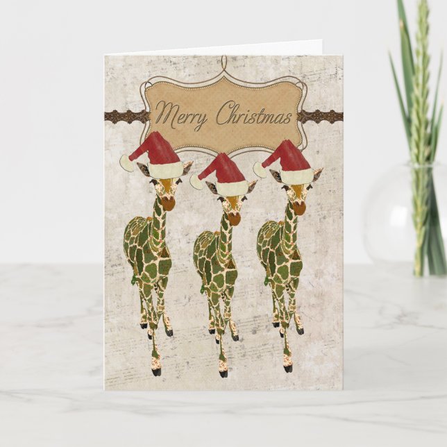 Carte d'or de fête de Joyeux Noël de girafes (Devant)