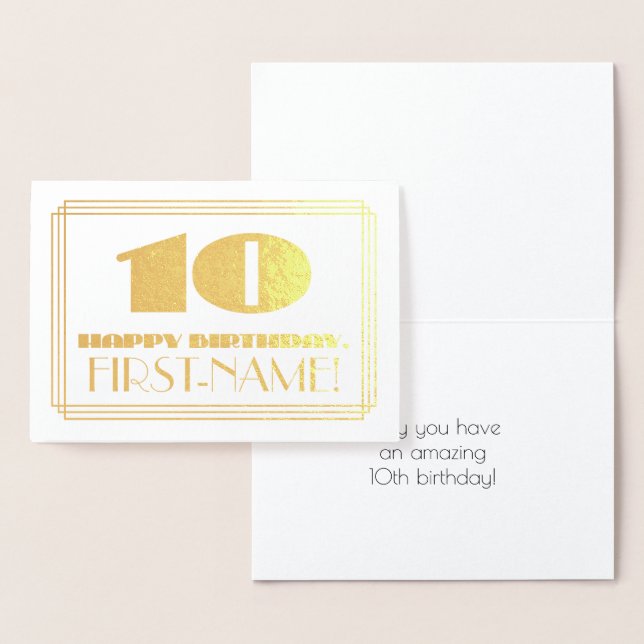 Carte Dorée 10e anniversaire ; nom + Art Déco Inspiré Look "10 (Affichage)