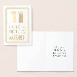 Carte Dorée 11e anniversaire - Art Déco Inspiré Look "11" & No