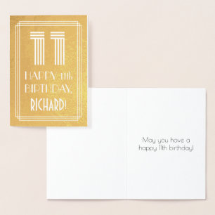 Carte Dorée 11e Anniversaire – Look inspiré d'Art Déco "11" + 