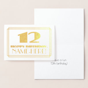 Carte Dorée 12e anniversaire ; nom + Art Déco Inspiré Look "12
