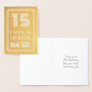 Carte Dorée 15e anniversaire - Art Déco Inspiré Look "15" + No