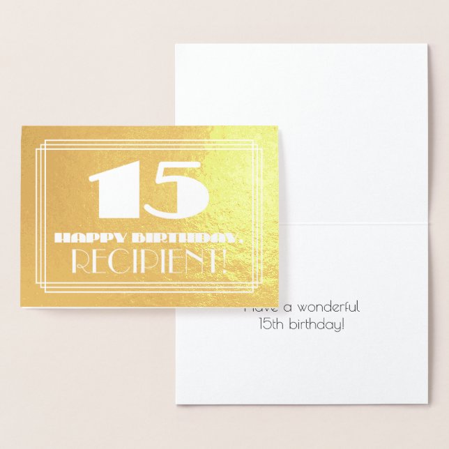 Carte Dorée 15e anniversaire : Nom + Art Déco Inspiré Look "15 (Affichage)