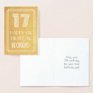 Carte Dorée 17e anniversaire - Art Déco Inspiré Look "17" + No