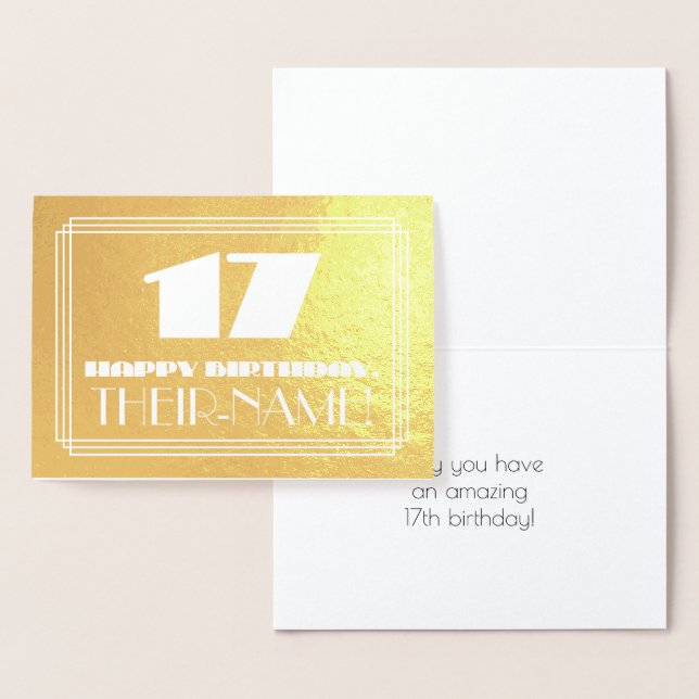 Carte Dorée 17ème anniversaire : Nom + Art Déco Inspiré Look " (Affichage)