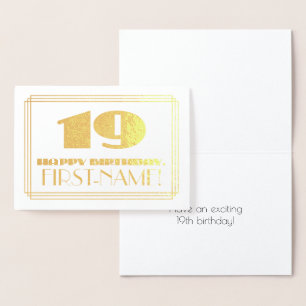 Carte Dorée 19e anniversaire ; nom + Art Déco Inspiré Look "19