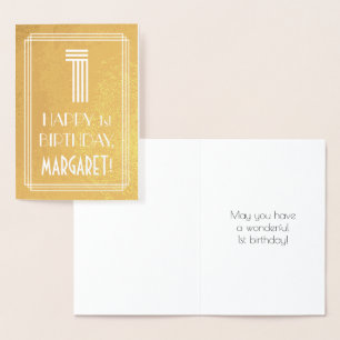 Carte Dorée 1er anniversaire - Art Déco Inspiré Look "1" + Nom