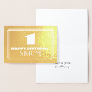 Carte Dorée 1er anniversaire : Nom + Art Déco Inspiré Look "1"